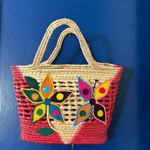 New Women’s Artisanal Palm Leaf Handwoven Floral Handbag
